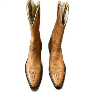 1977 Stewart Hand Made Leather Cowboy Boots Tan USA Men 8.5D Western Pointed Toe